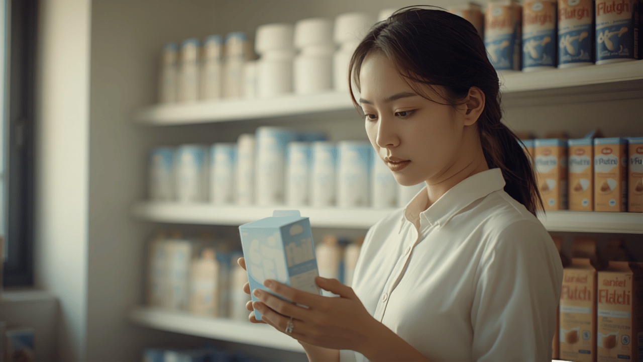 Chủ shop mẹ và bé kiểm tra hạn sử dụng in trên hộp sữa bột